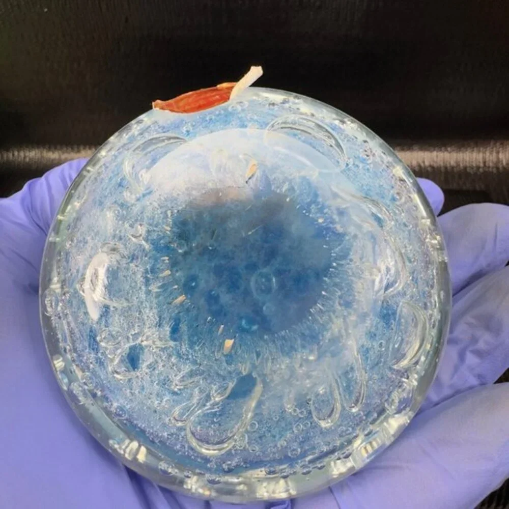 Venetian‎ Murano Art Glass Paperweight Blue Bubbles Made In Italy With Sticker